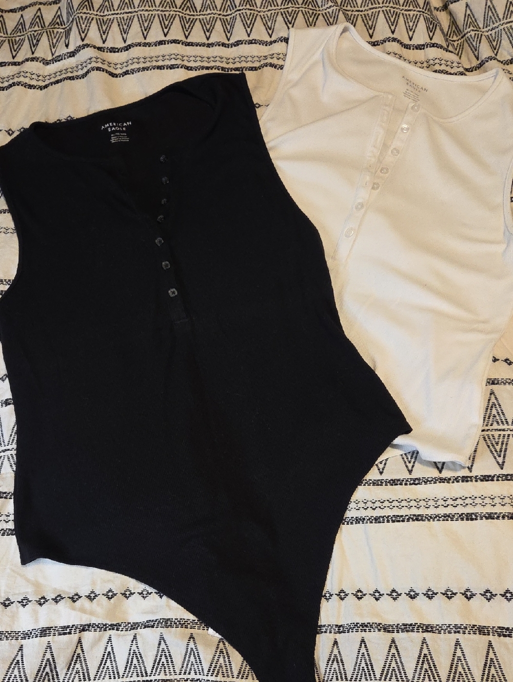 American Eagle Outfitters Ribbed Henley Tank Bodysuits in Black & White (2-Pack)